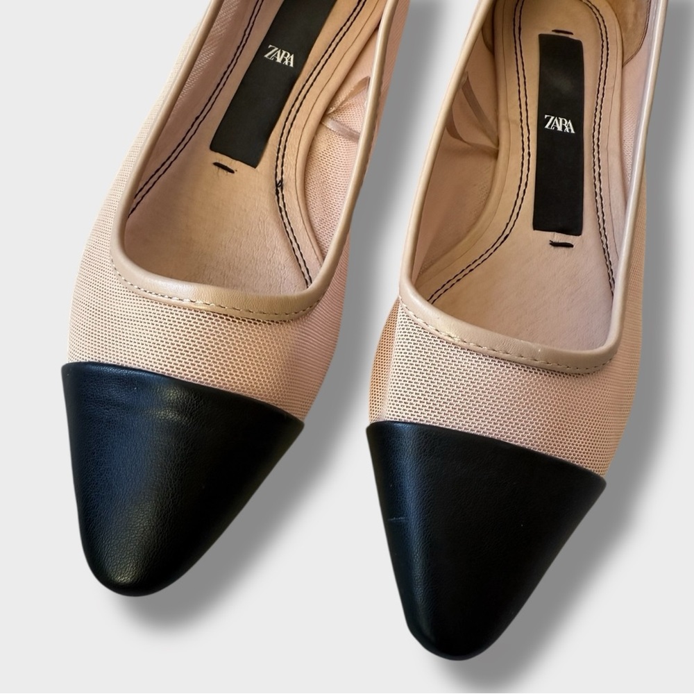 ZARA Capped Toe Mesh Ballet Flats - Picture 3 of 10